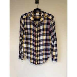 Caslon Flannel Shirt‎  M Blue Yellow Plaid Long Sleeve Soft Button Up Women